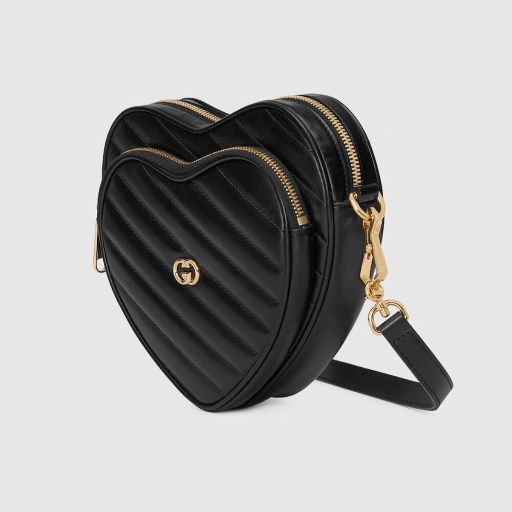 Gucci Black Leather Interlocking G Heart Shoulder Bag NEW
